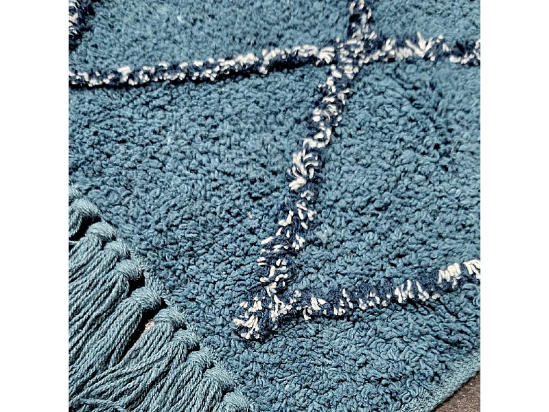 Tapis de bain 50 x 90 cm coton bleu style berbère à franges - FLUFFY
