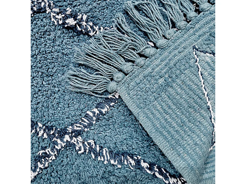 Tapis de bain 50 x 90 cm coton bleu style berbère à franges - FLUFFY