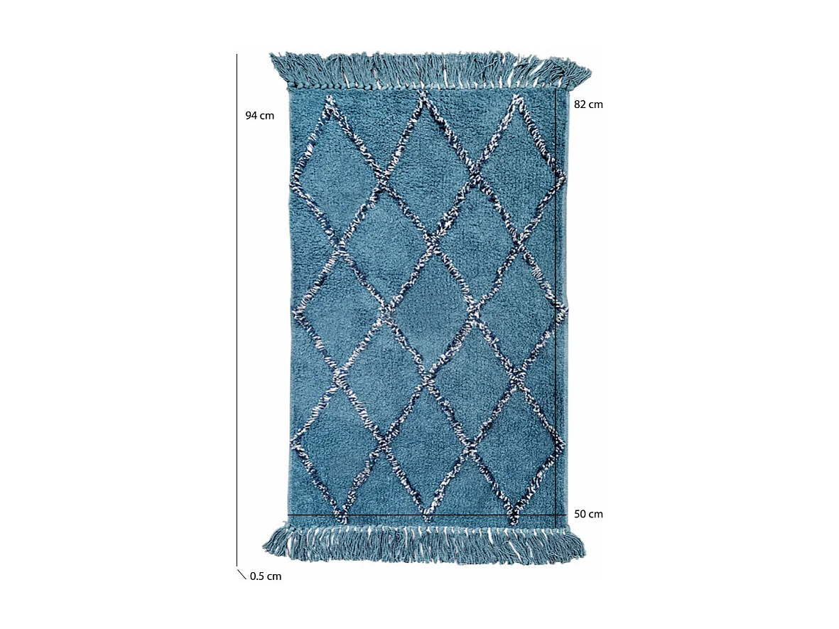 Tapis de bain 50 x 90 cm coton bleu style berbère à franges - FLUFFY