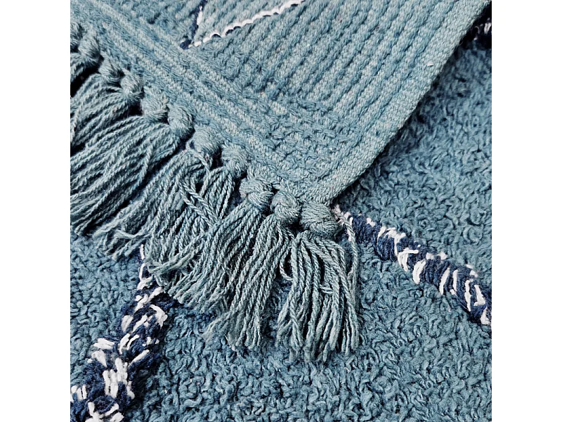 Tapis de bain 50 x 90 cm coton bleu style berbère à franges - FLUFFY