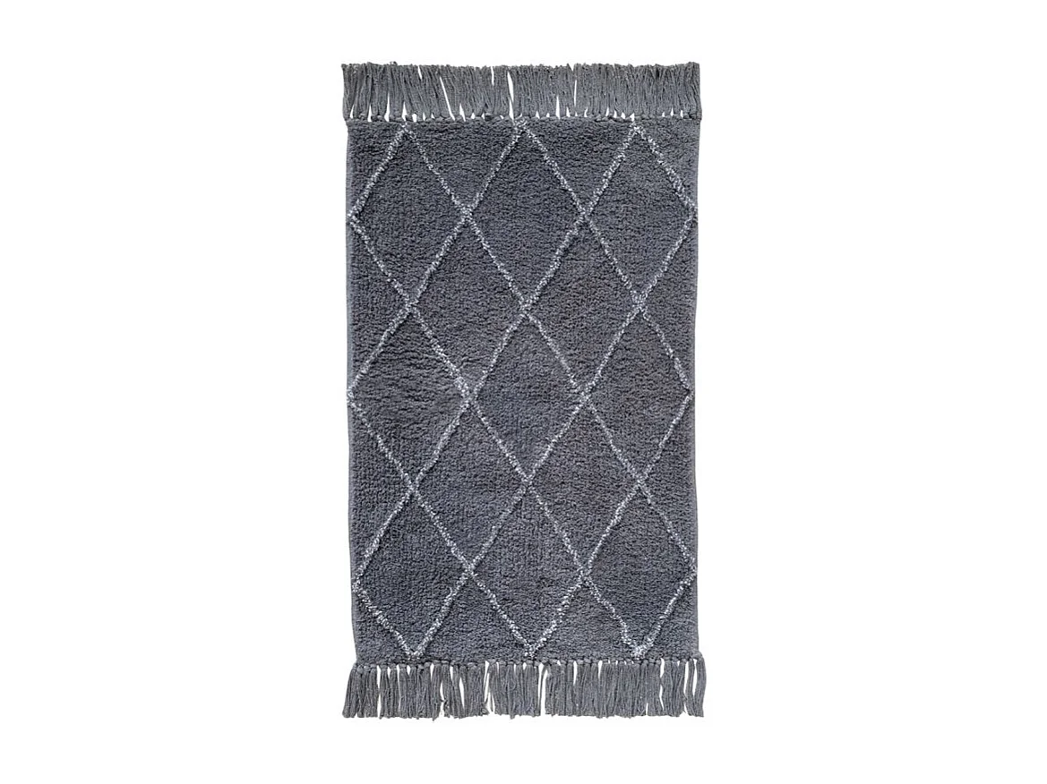 Tapis de bain 50 x 90 cm coton gris style berbère à franges - FLUFFY