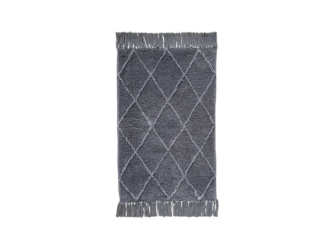 Tapis de bain 50 x 90 cm coton gris style berbère à franges - FLUFFY