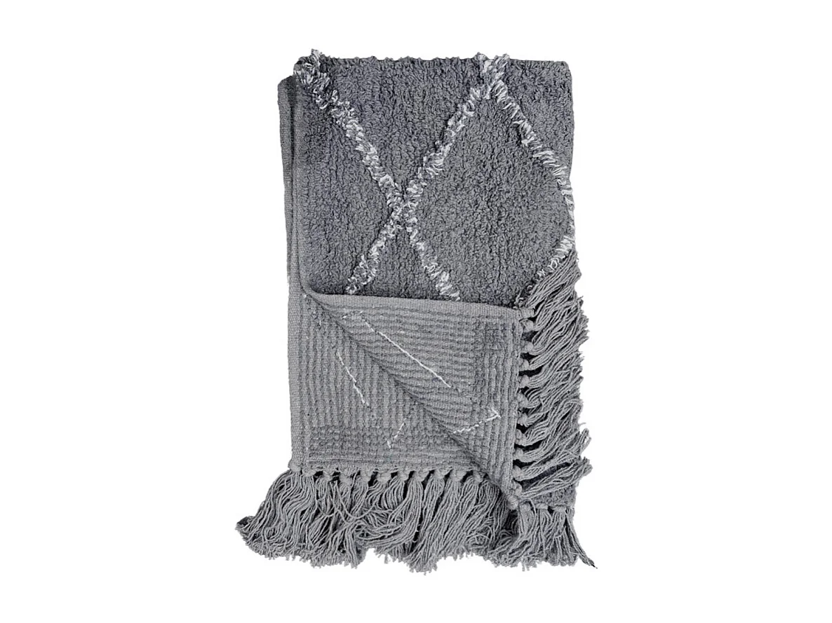 Tapis de bain 50 x 90 cm coton gris style berbère à franges - FLUFFY