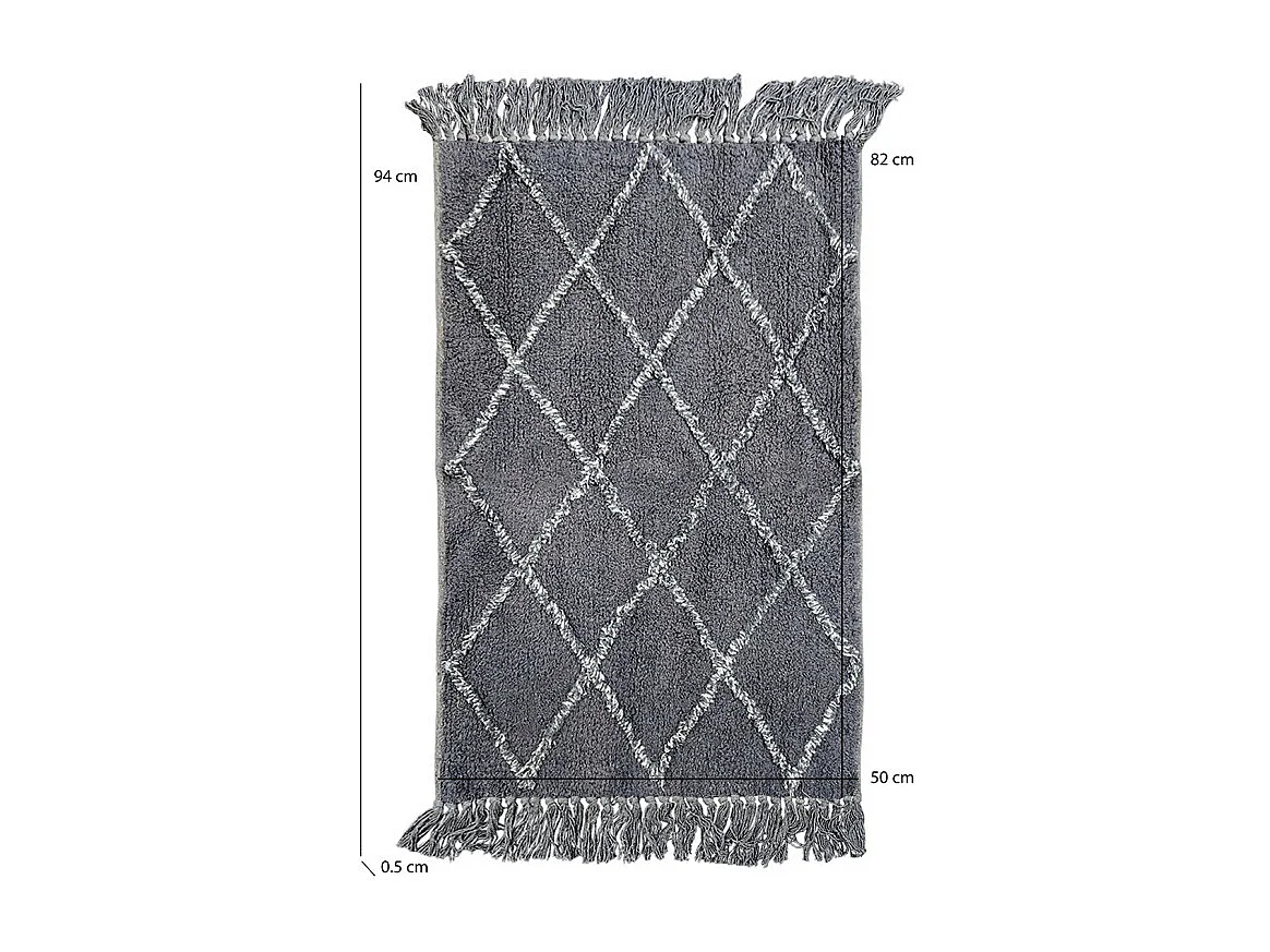 Tapis de bain 50 x 90 cm coton gris style berbère à franges - FLUFFY