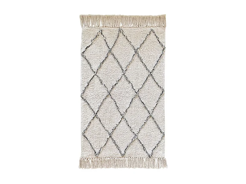 Tapis de bain 50 x 90 cm coton écru style berbère à franges - FLUFFY
