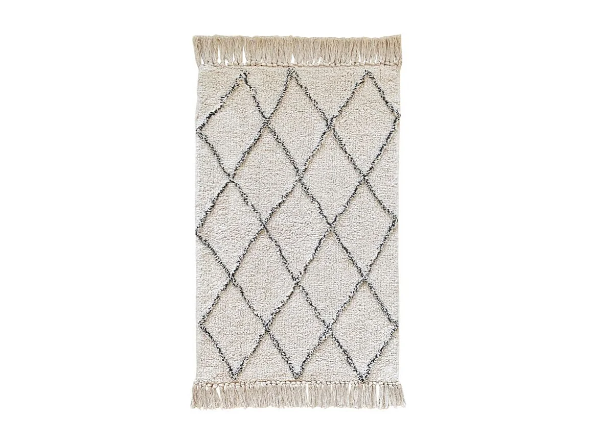 Tapis de bain 50 x 90 cm coton écru style berbère à franges - FLUFFY