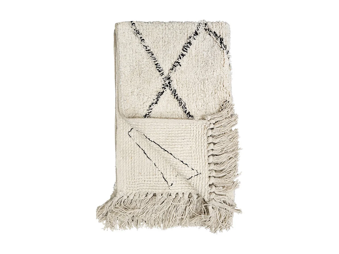 Tapis de bain 50 x 90 cm coton écru style berbère à franges - FLUFFY