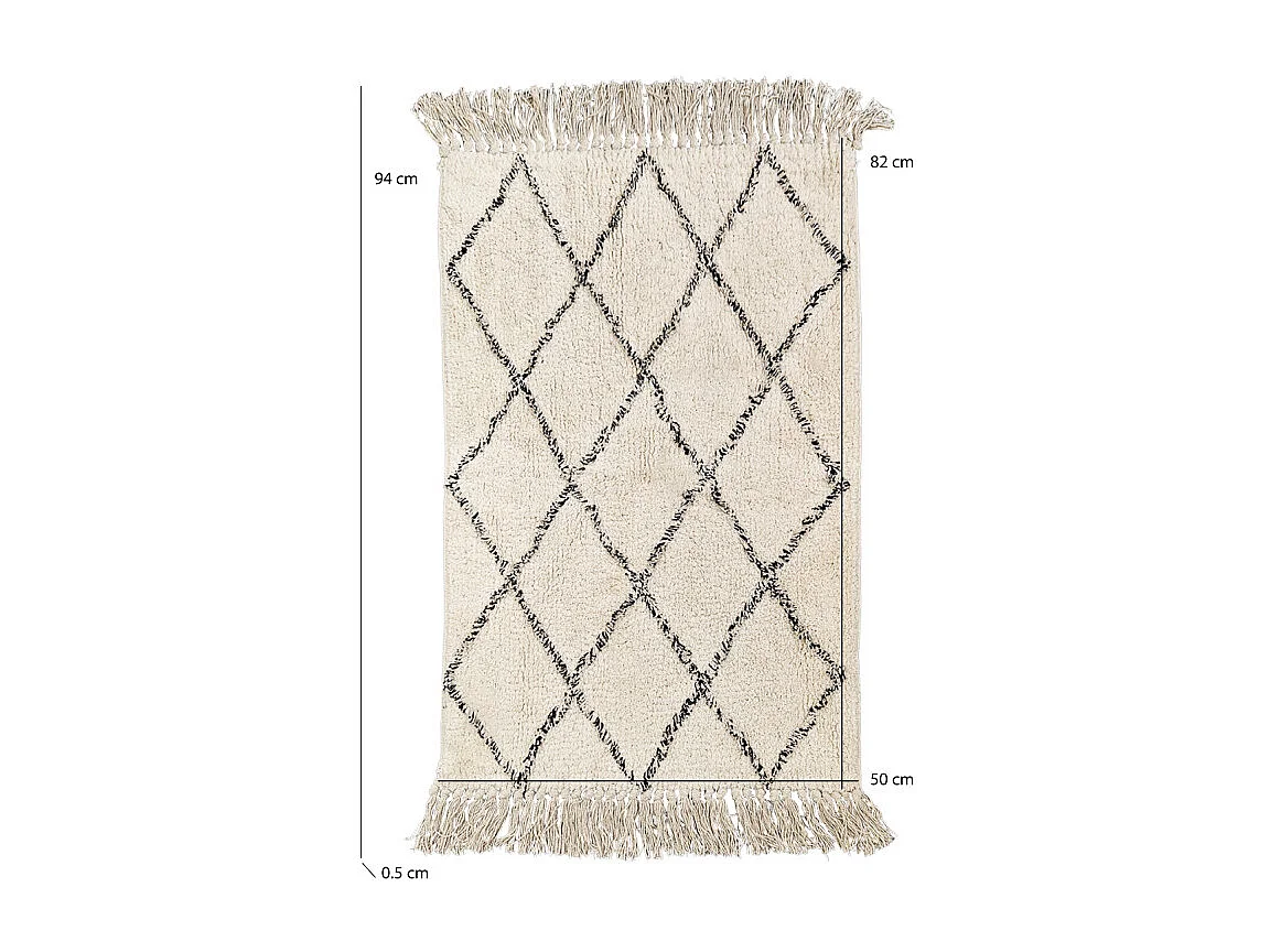 Tapis de bain 50 x 90 cm coton écru style berbère à franges - FLUFFY