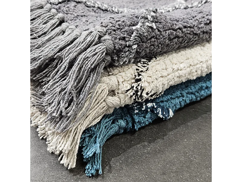 Tapis de bain 50 x 90 cm coton écru style berbère à franges - FLUFFY