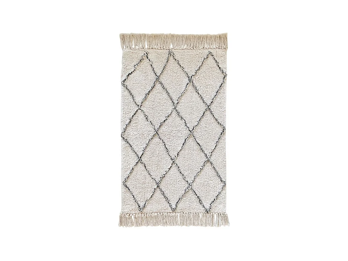 Tapis de bain 50 x 90 cm coton écru style berbère à franges - FLUFFY