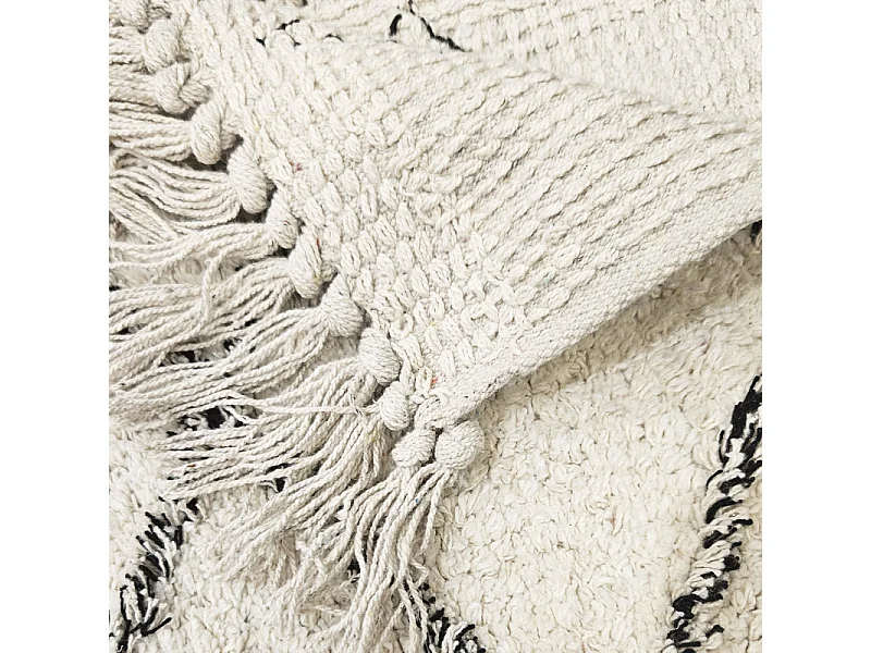 Tapis de bain 50 x 90 cm coton écru style berbère à franges - FLUFFY