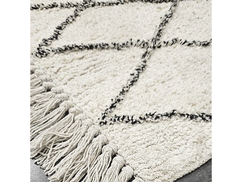 Tapis de bain 50 x 90 cm coton écru style berbère à franges - FLUFFY
