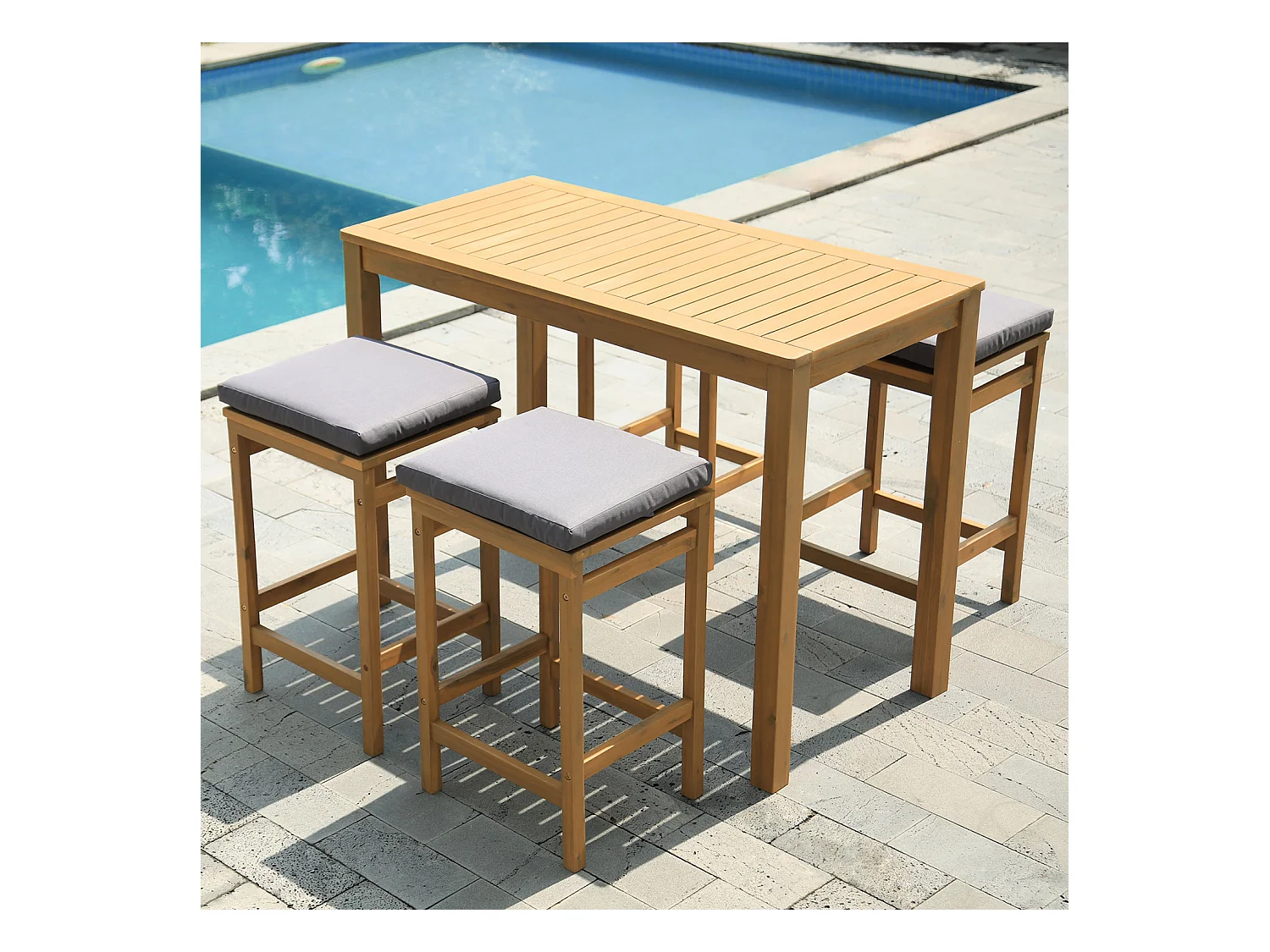 Mange debout ARUBA en acacia 4 places - coussins gris - HAPPY GARDEN