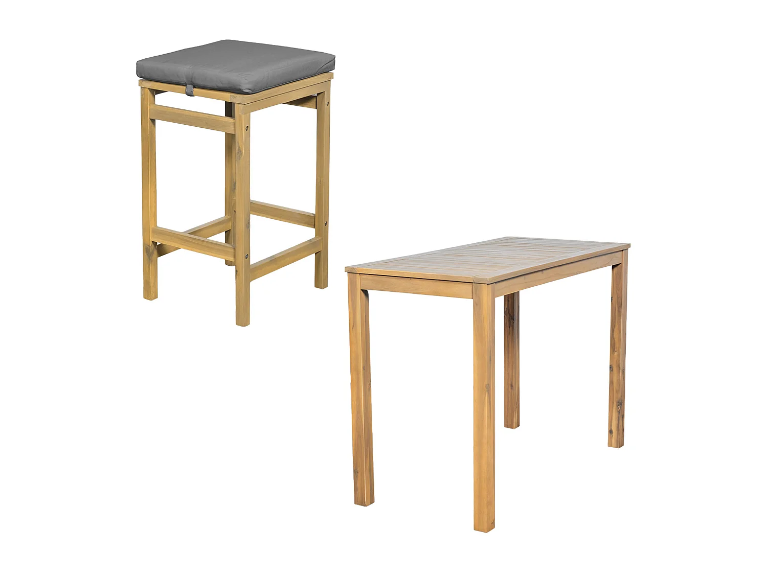 Mange debout ARUBA en acacia 4 places - coussins gris - HAPPY GARDEN