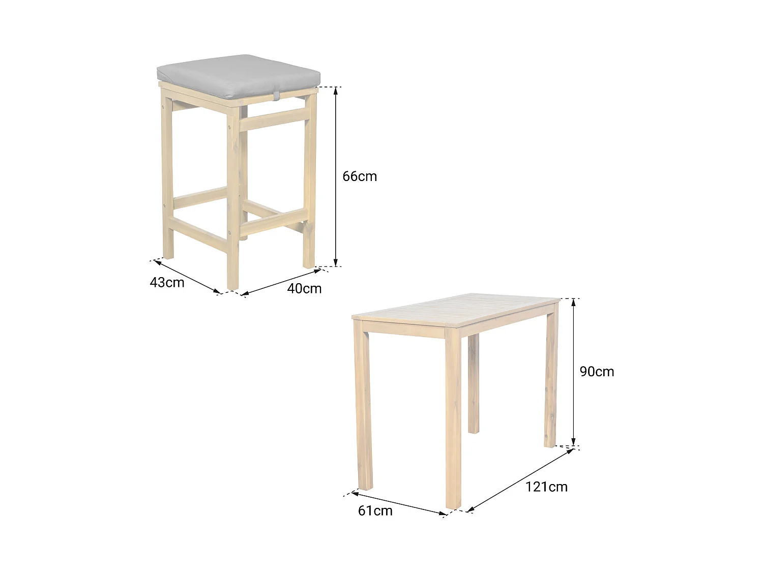 Mange debout ARUBA en acacia 4 places - coussins gris - HAPPY GARDEN