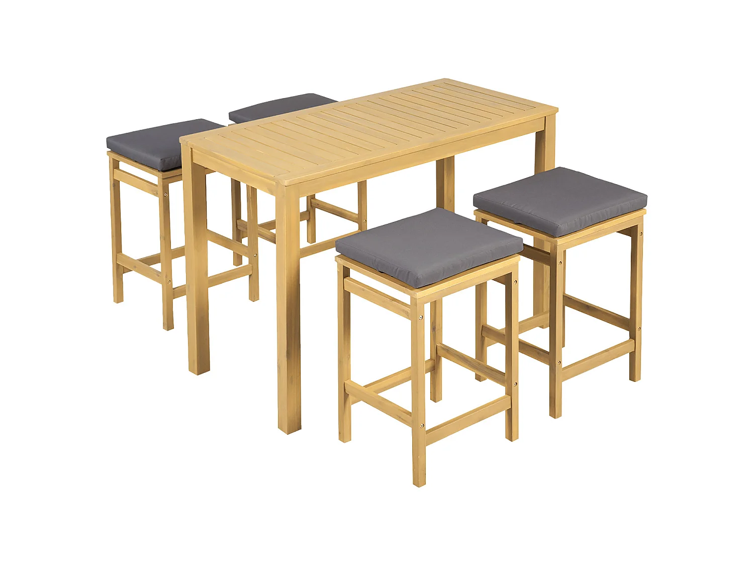 Mange debout ARUBA en acacia 4 places - coussins gris - HAPPY GARDEN