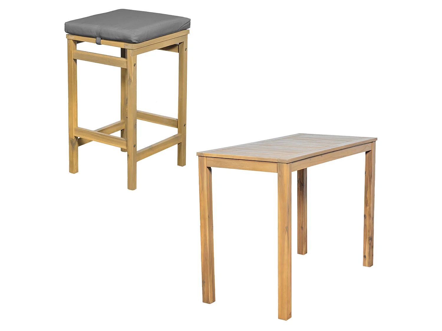 Mange debout ARUBA en acacia 4 places - coussins gris - HAPPY GARDEN