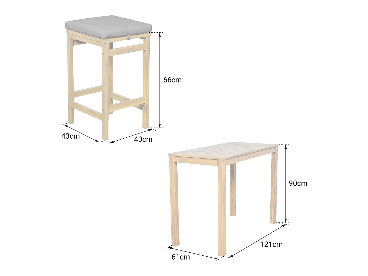 Mange debout ARUBA en acacia 4 places - coussins gris - HAPPY GARDEN