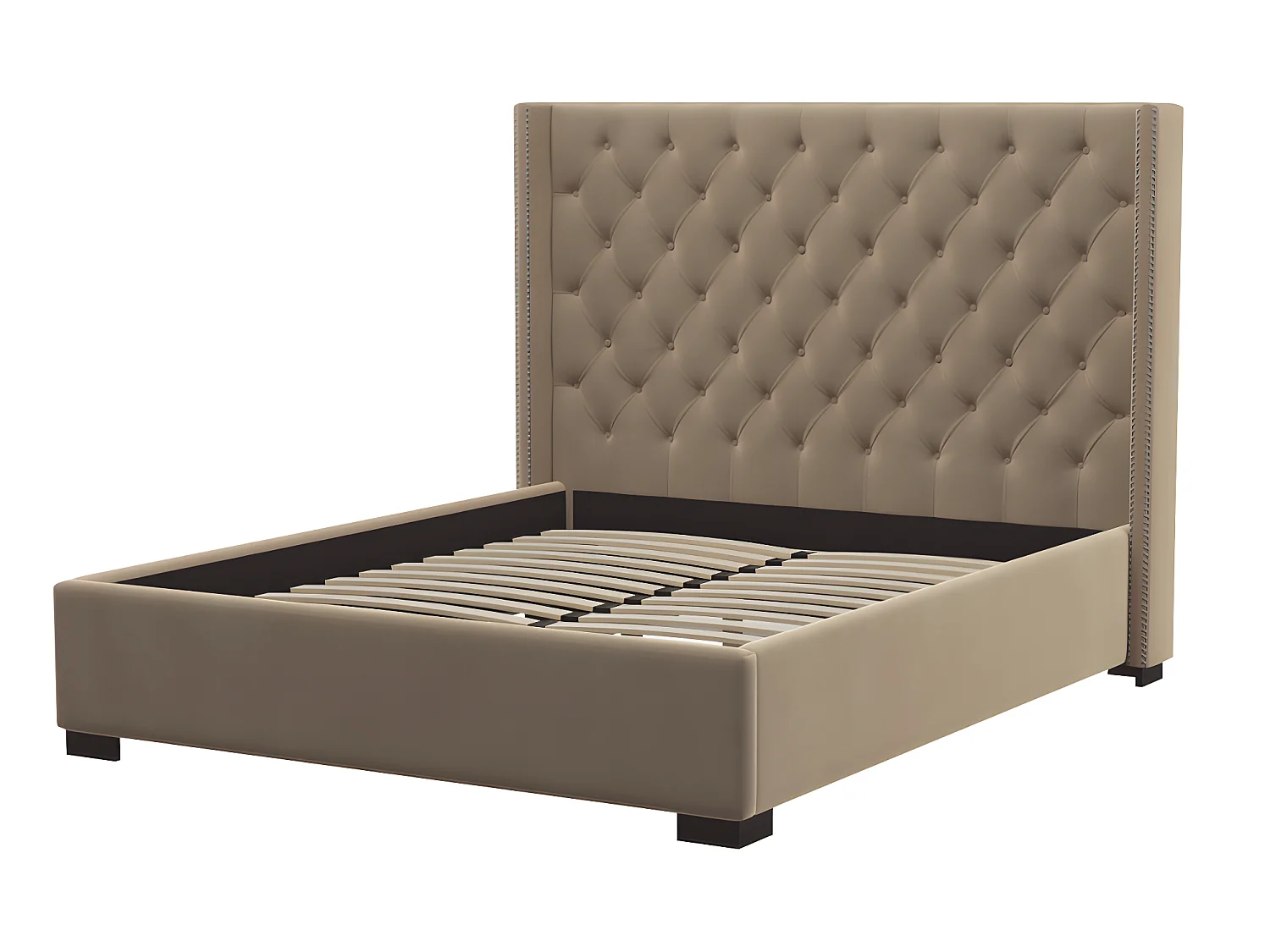 Letto 180 x 200 cm con testata trapuntata Tessuto Beige + Materasso + Piumino + Guanciali - MASSIMO II