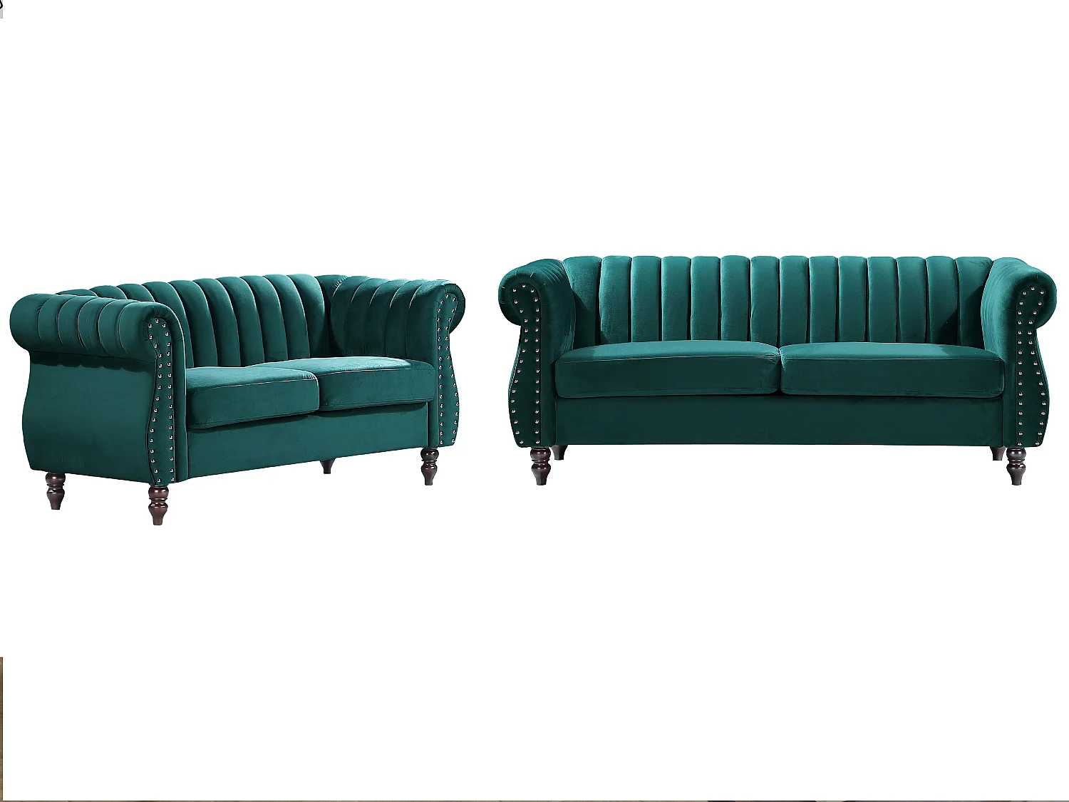 Tweezits- en driezits-Chesterfield-banken van smaragdgroen velours TRUMBO