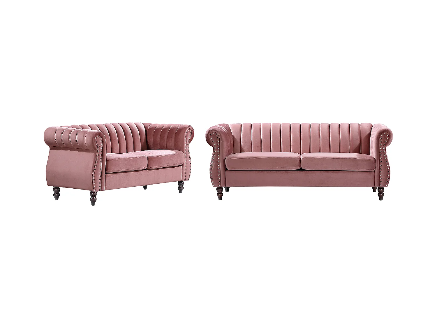 Divani Chesterfield 3 posti e 2 posti in Velluto Rosa antico - TRUMBO