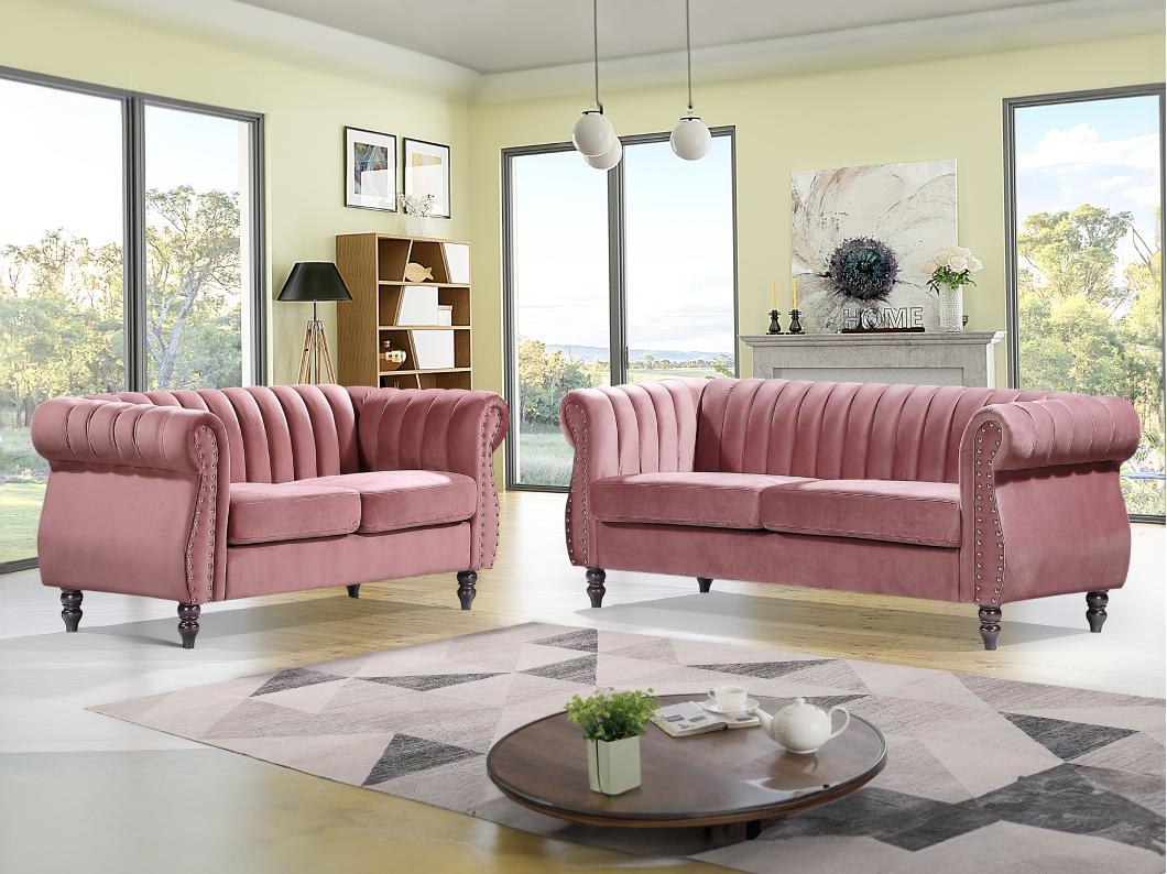 Divani Chesterfield 3 posti e 2 posti in Velluto Rosa antico - TRUMBO