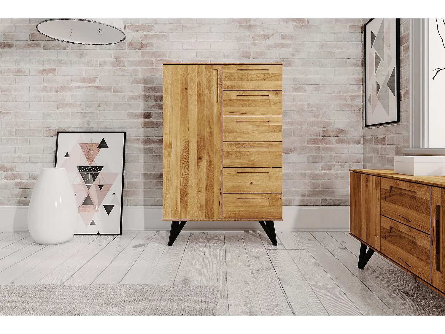 GOLO - Kommode 100% aus massivem Holz aus Wildeiche, naturgeölt