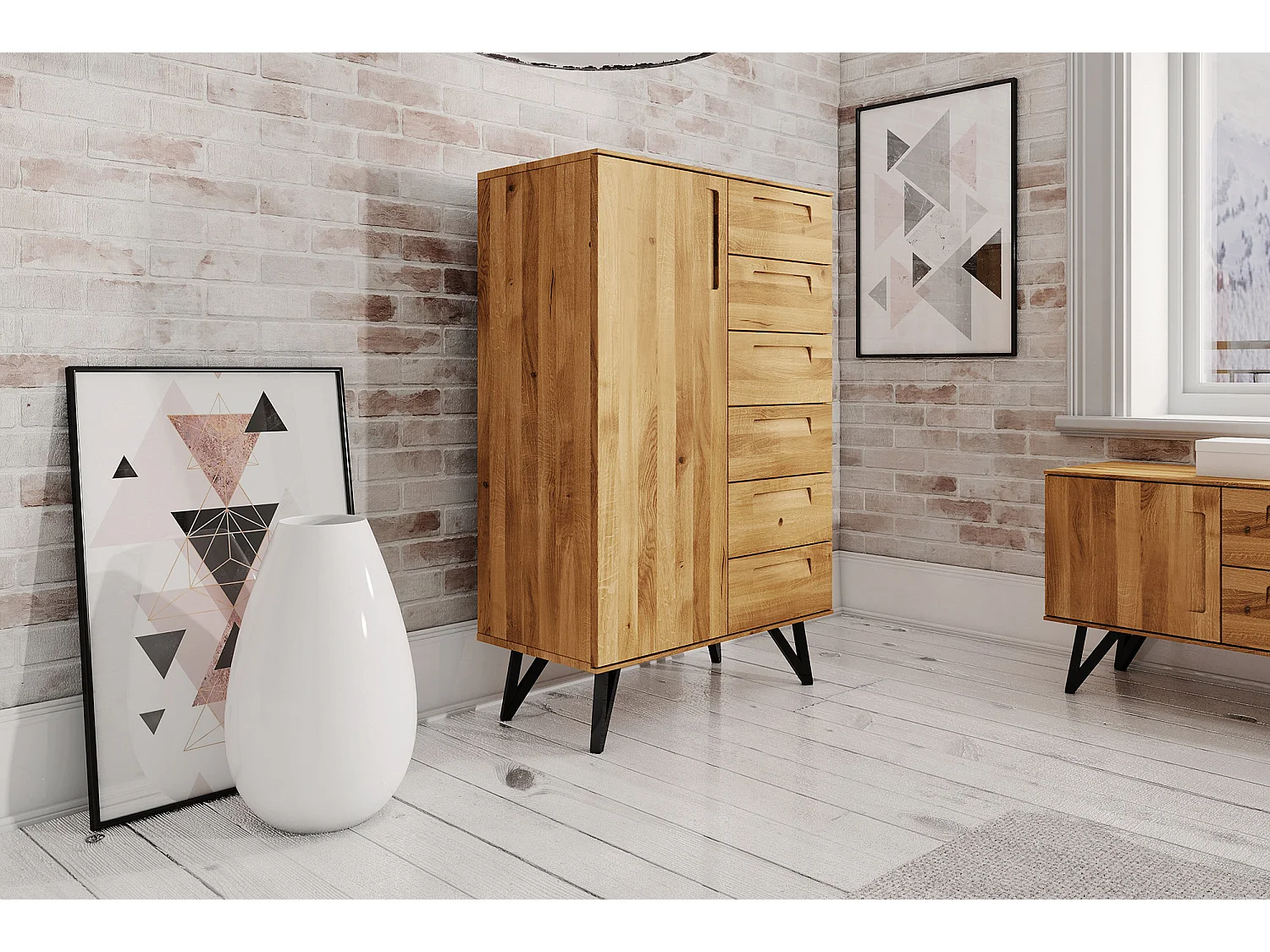 GOLO - Kommode 100% aus massivem Holz aus Wildeiche, naturgeölt