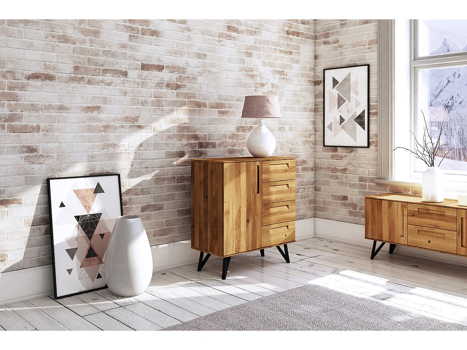 GOLO - Kommode 100% aus massivem Holz aus Wildeiche, naturgeölt