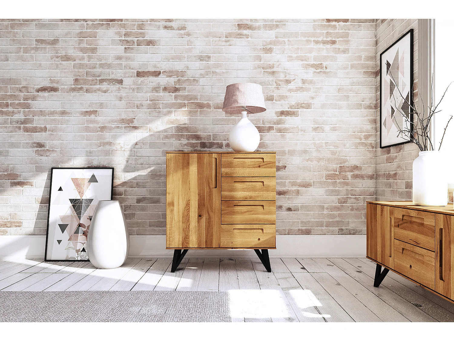 GOLO - Kommode 100% aus massivem Holz aus Wildeiche, naturgeölt