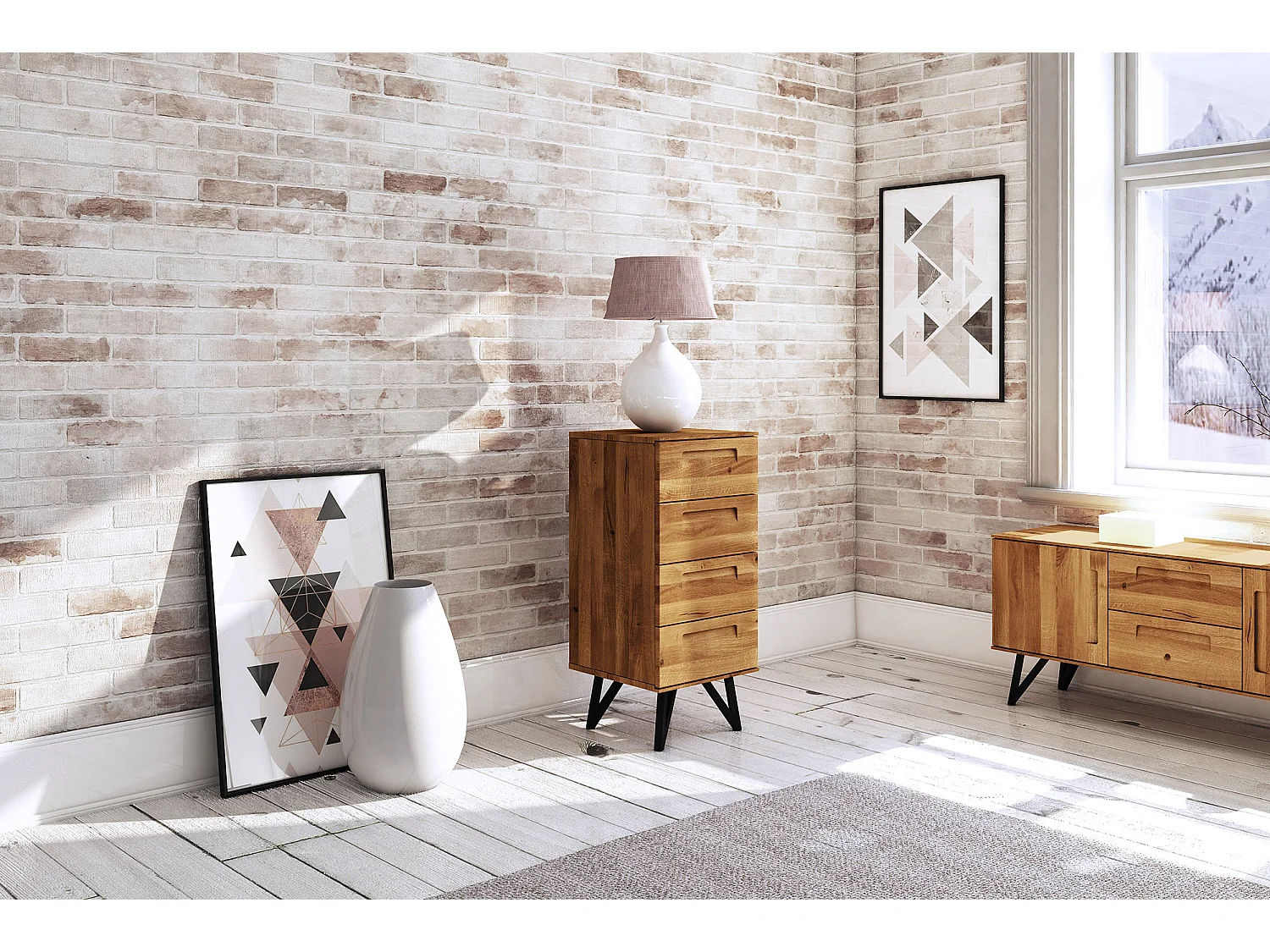 GOLO - Kommode 100% aus massivem Holz aus Wildeiche, naturgeölt