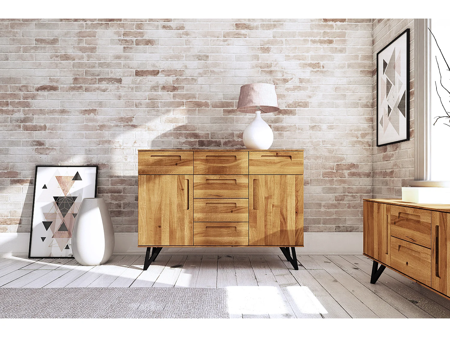 GOLO - Kommode 100% aus massivem Holz aus Wildeiche, naturgeölt