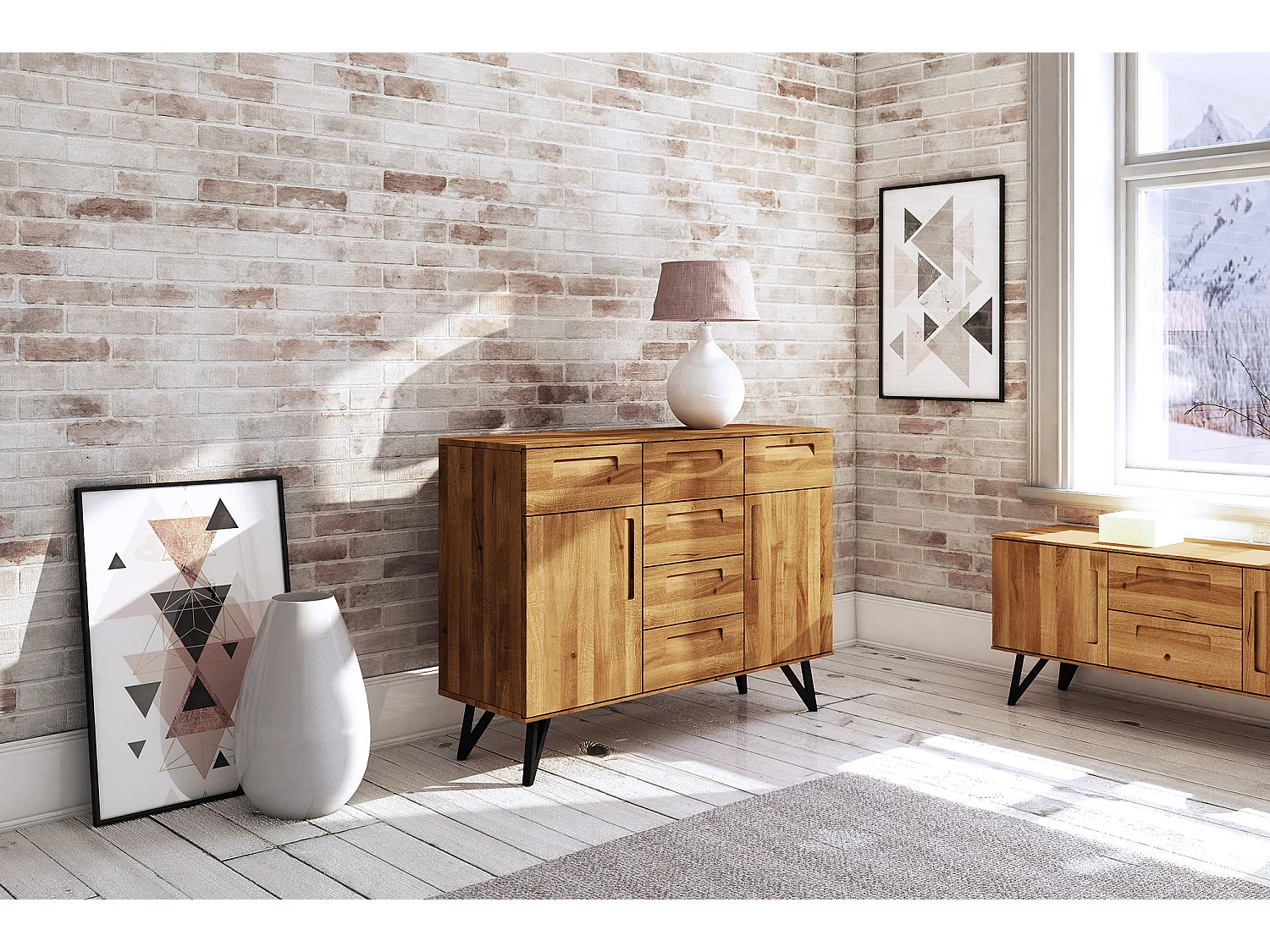 GOLO - Kommode 100% aus massivem Holz aus Wildeiche, naturgeölt