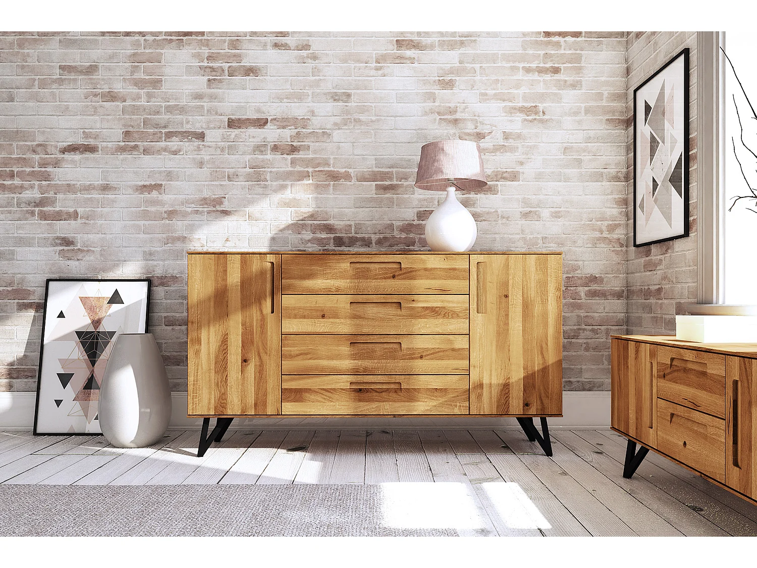 GOLO - Commode 100% en bois massif de chêne sauvage, huilé naturel