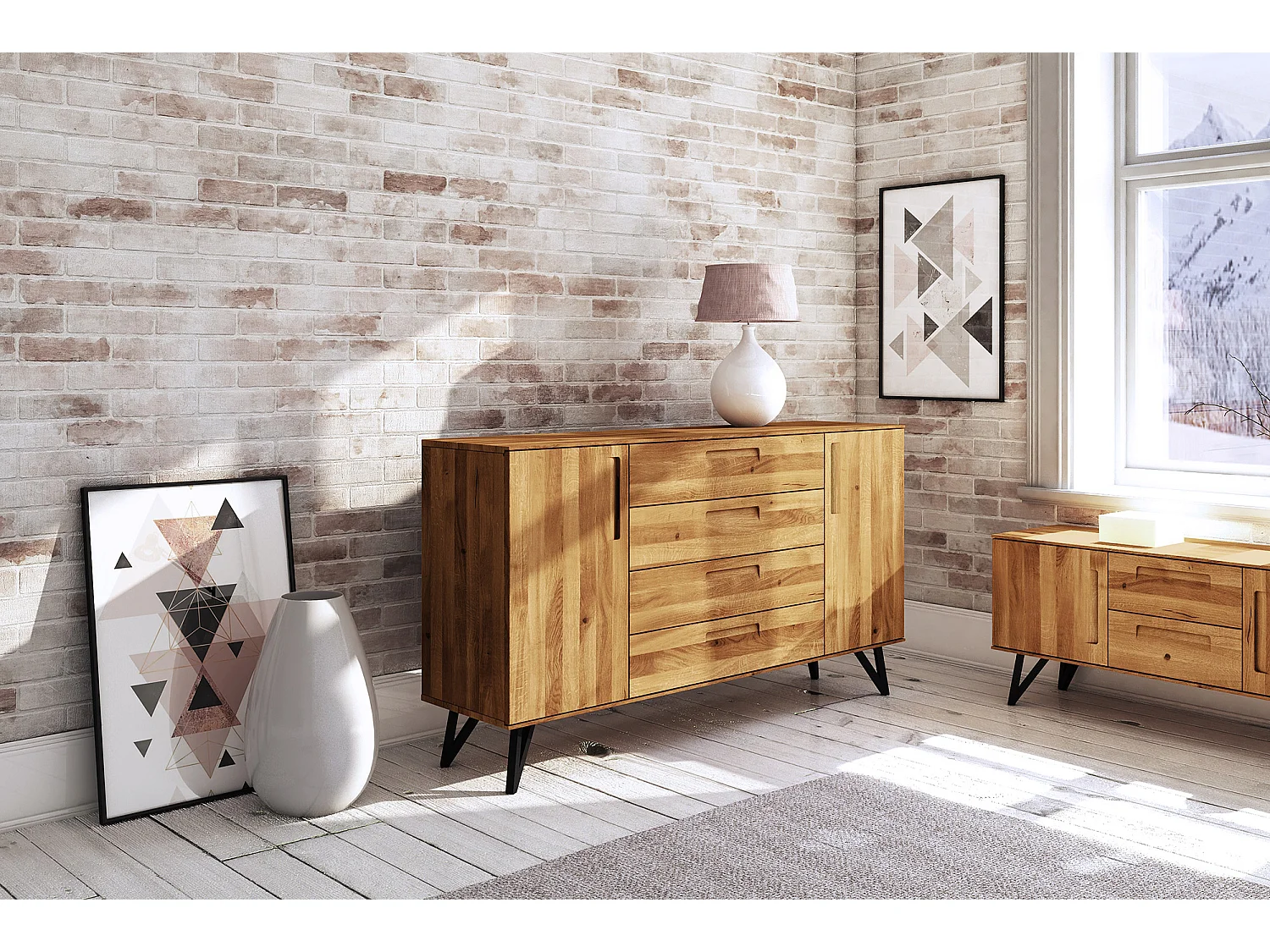 GOLO - Commode 100% en bois massif de chêne sauvage, huilé naturel