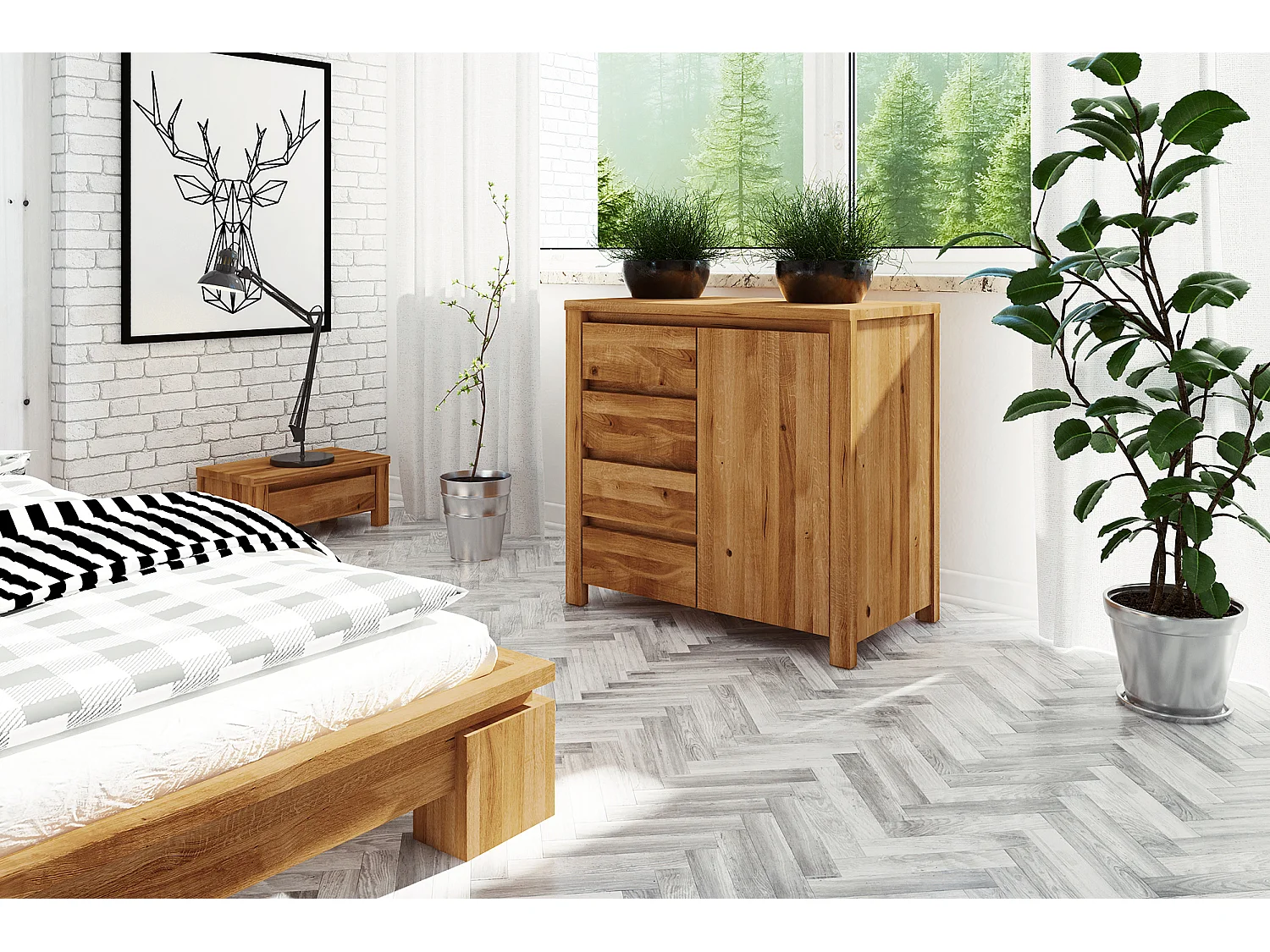 VINCI - Kommode 100% aus massivem Holz aus Wildeiche, naturgeölt