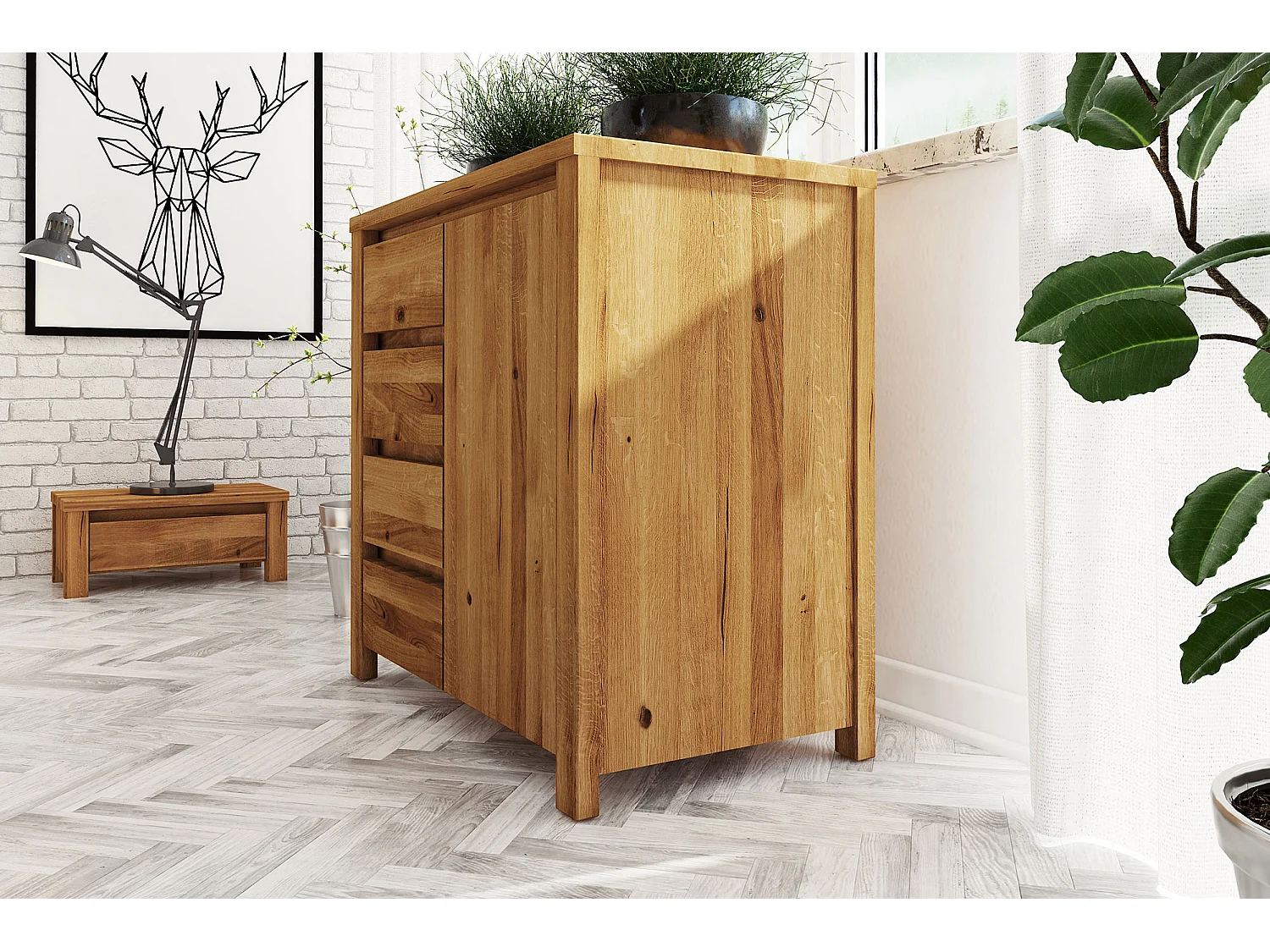 VINCI - Kommode 100% aus massivem Holz aus Wildeiche, naturgeölt