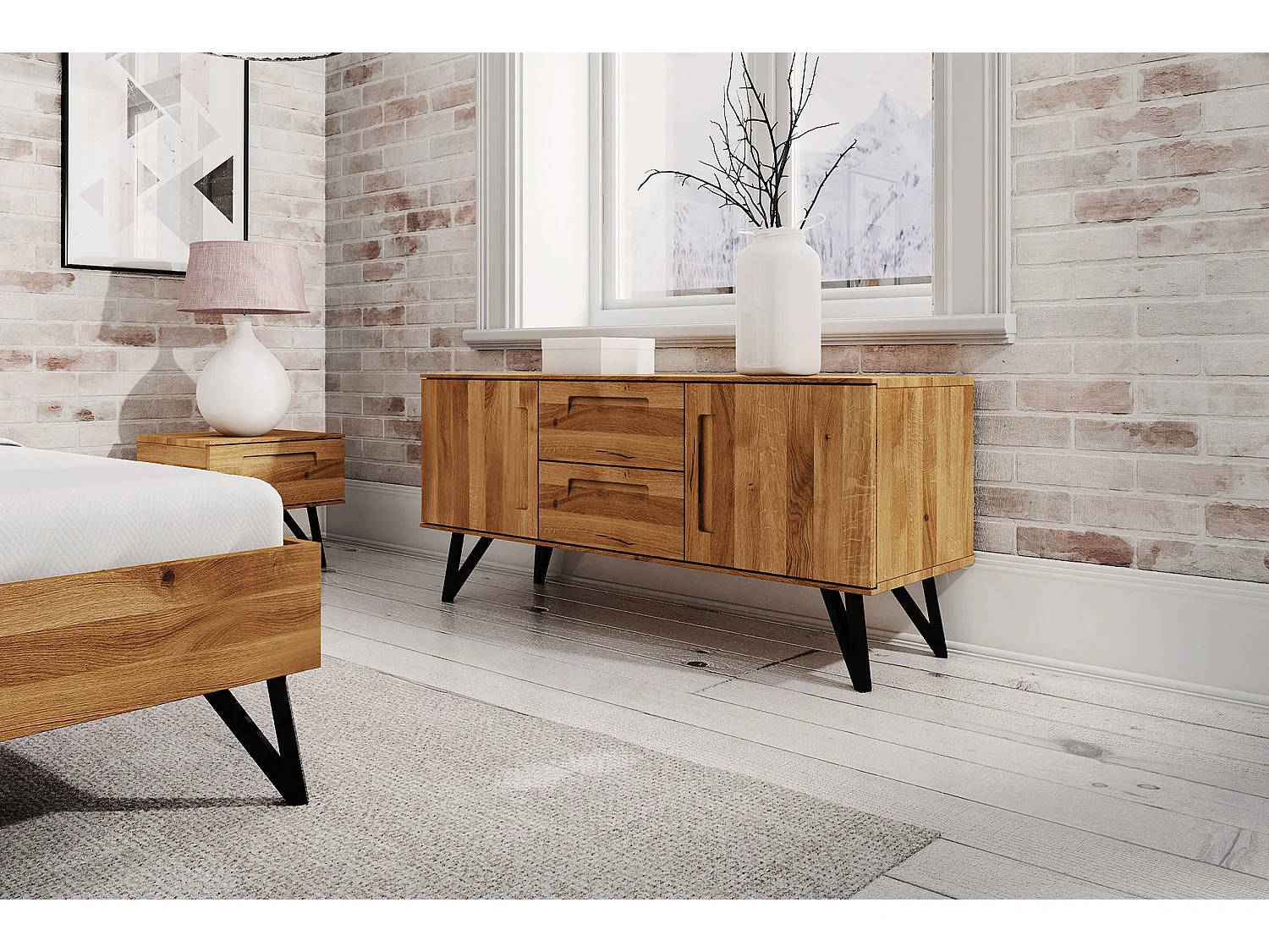 GOLO - Kommode 100% aus massivem Holz aus Wildeiche, naturgeölt