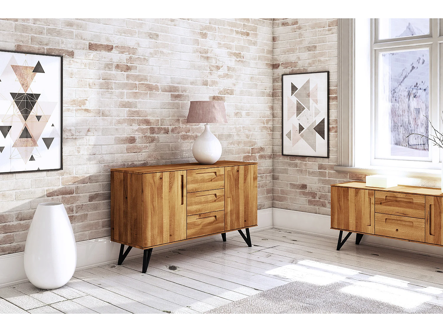 GOLO - Kommode 100% aus massivem Holz aus Wildeiche, naturgeölt