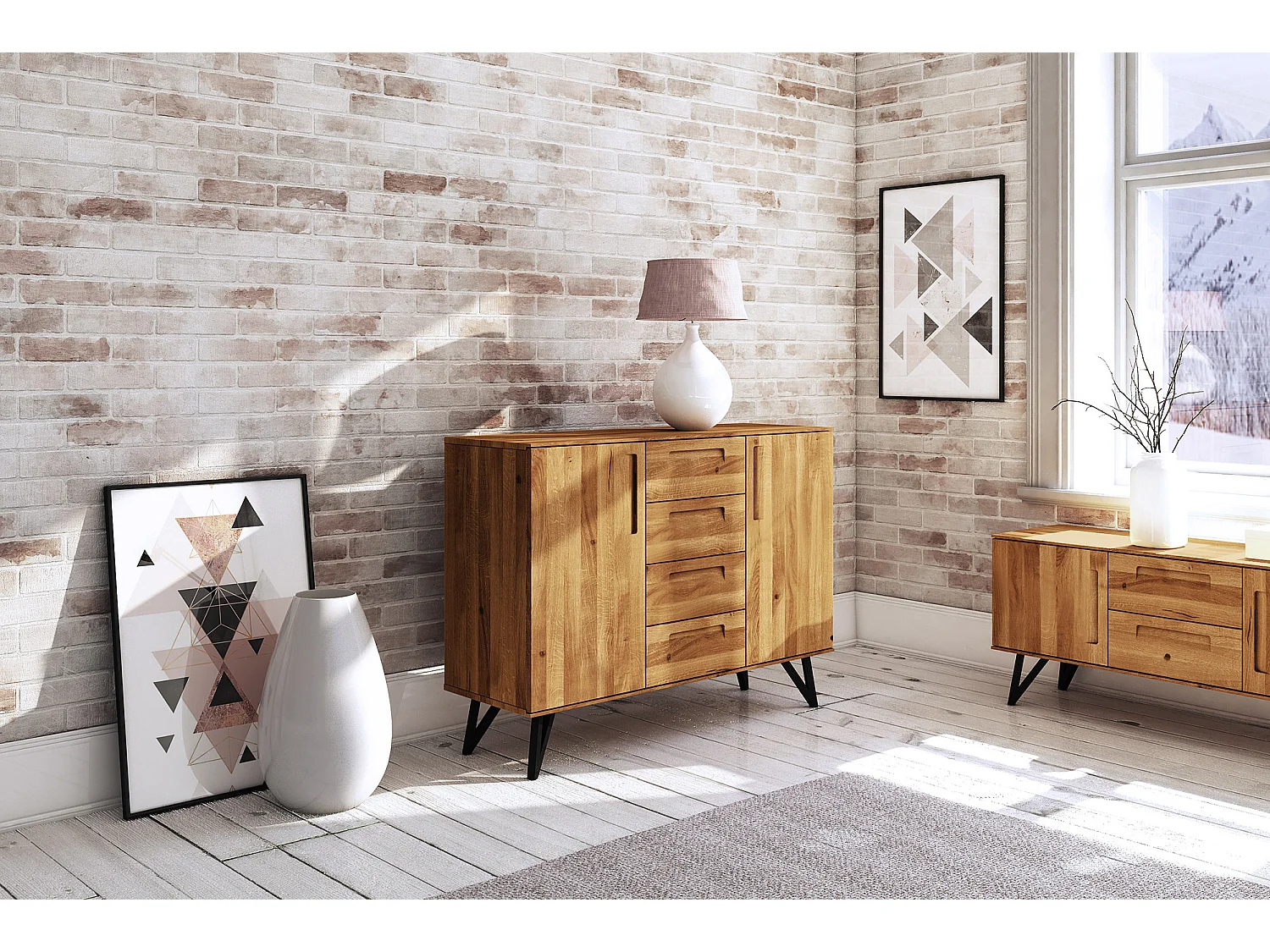 GOLO - Kommode 100% aus massivem Holz aus Wildeiche, naturgeölt