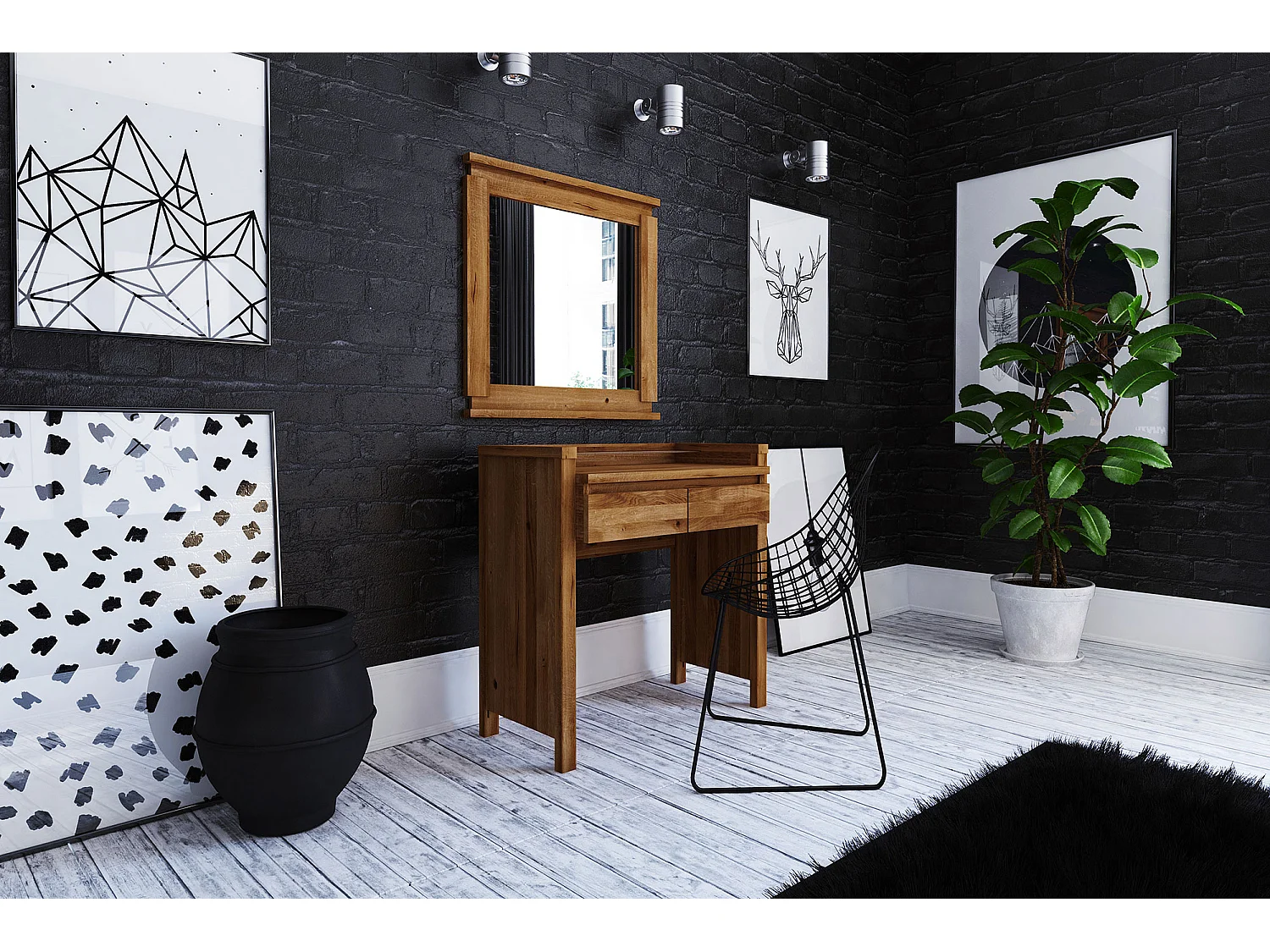 VINCI - Schminktisch aus Wildeiche, naturgeölt