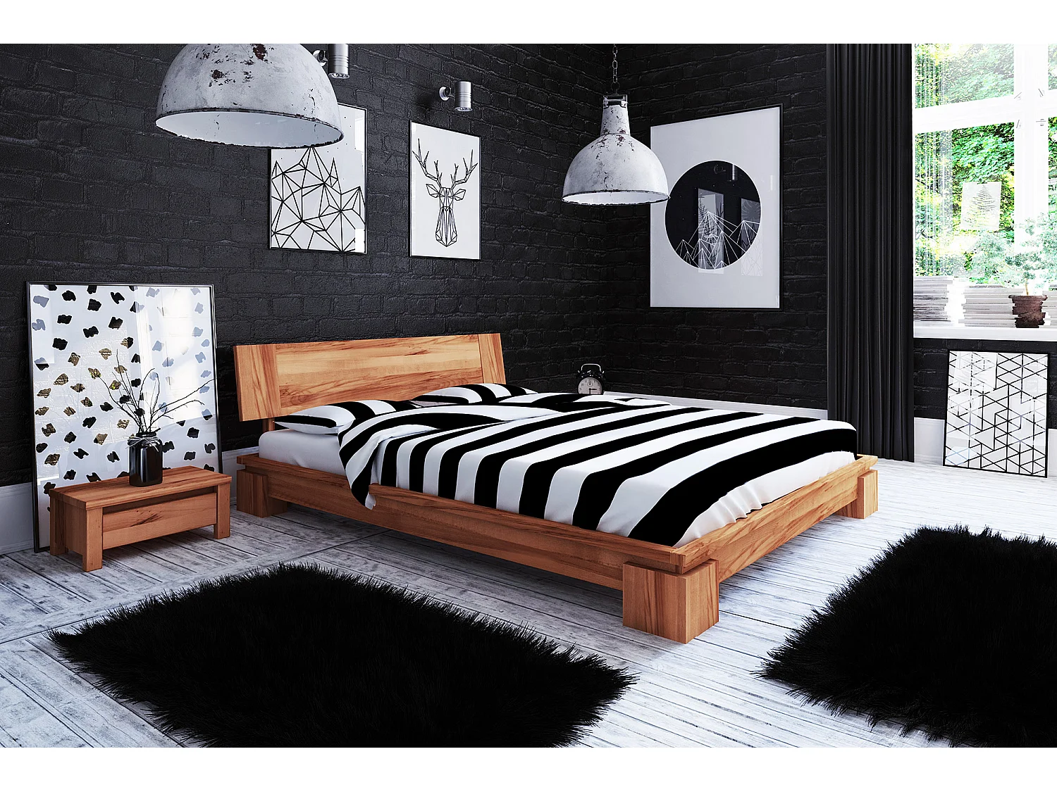 VINCI - Bettgestell mit Holzkopfteil 160 x 200 aus Kernbuche naturgeölt