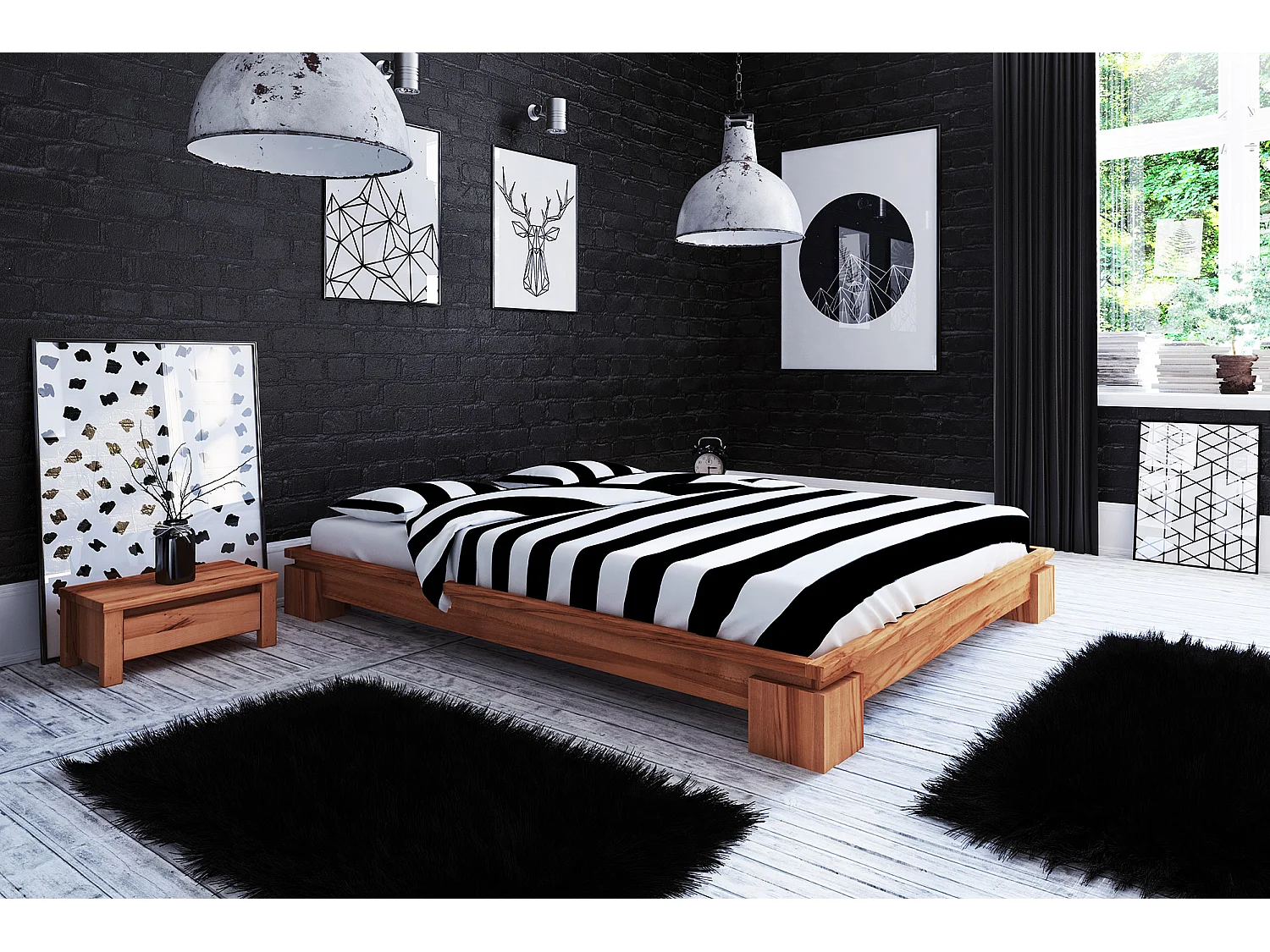 VINCI - Bettgestell ohne kopfteil 160 x 200 aus Kernbuche naturgeölt