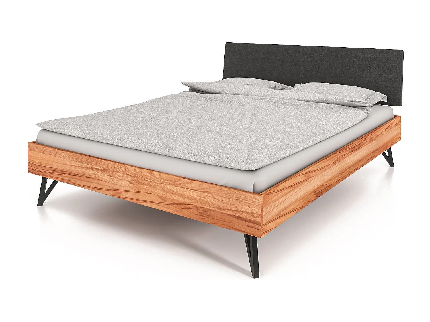 GOLO - Lit avec tête rembourrée 120 x 200 en cœur de hêtre huilé naturel