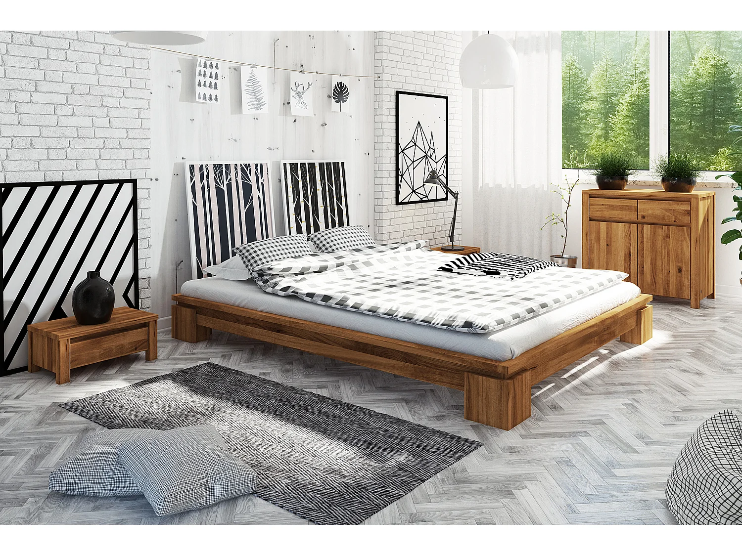 VINCI - Bettgestell ohne kopfteil 120 x 200 aus Wildeiche, naturgeölt