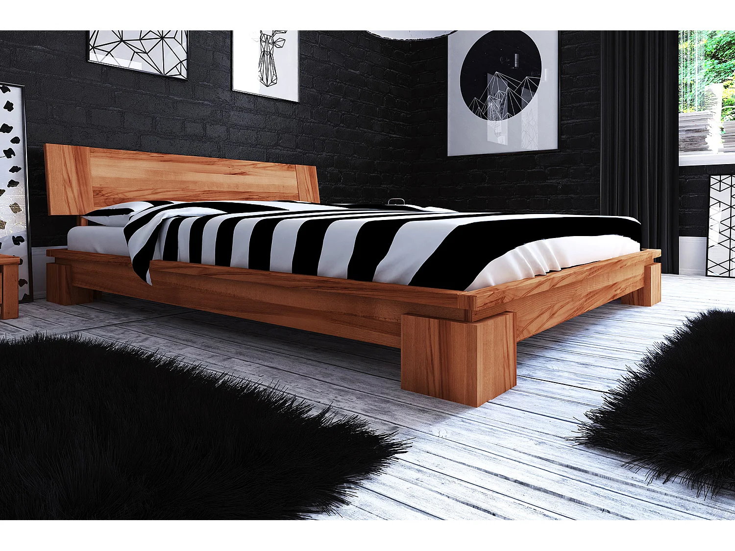 VINCI - Bettgestell mit Holzkopfteil 180 x 200 aus Kernbuche naturgeölt