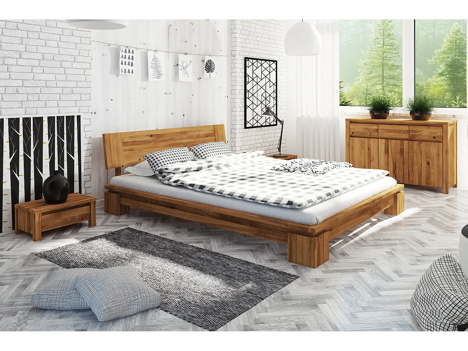 VINCI - Bettgestell mit Holzkopfteil 180 x 200 aus Wildeiche, naturgeölt