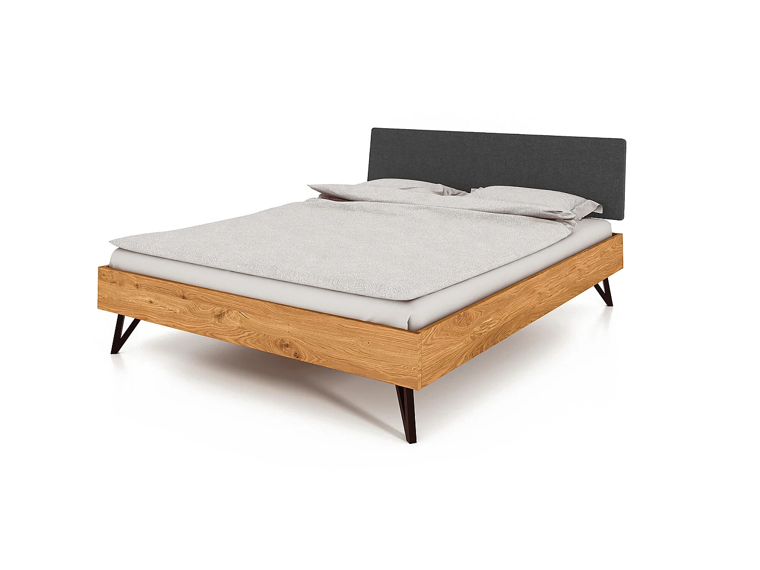 GOLO - Bett mit Polsterkopfteil 160 x 200 aus Wildeiche, naturgeölt
