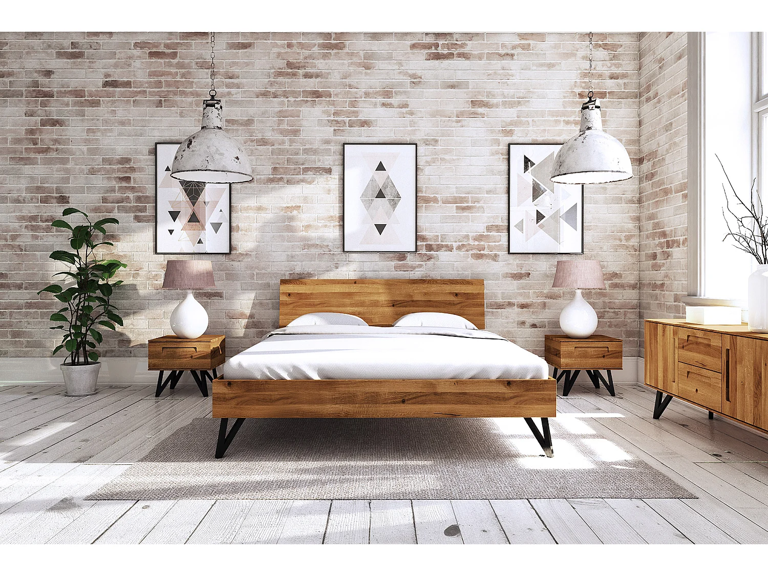 GOLO - Bettgestell mit Holzkopfteil 160 x 200 aus Wildeiche, naturgeölt