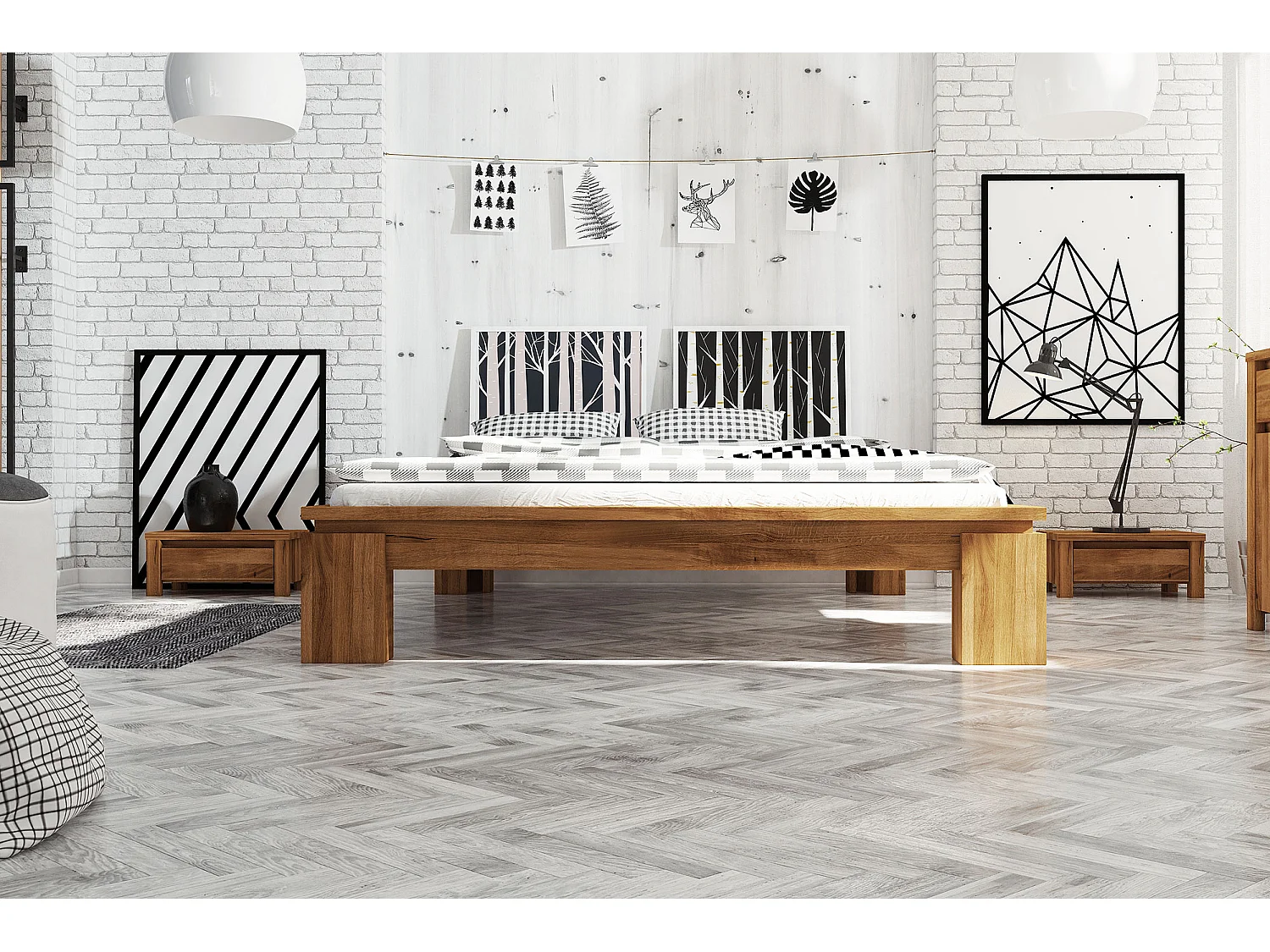 VINCI - Bettgestell ohne kopfteil 120 x 200 aus Wildeiche, naturgeölt